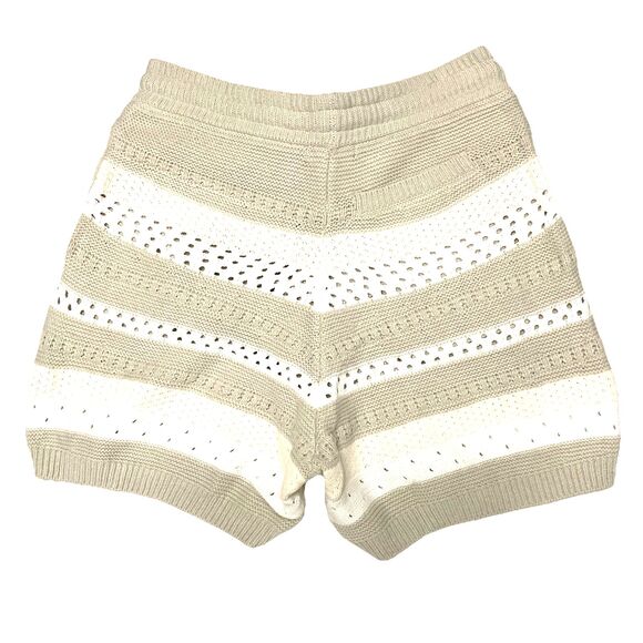 Twenty Montreal Large - XL Shorts Wave Striped Crochet Ivory Taupe Unisex NWT - Picture 3 of 11